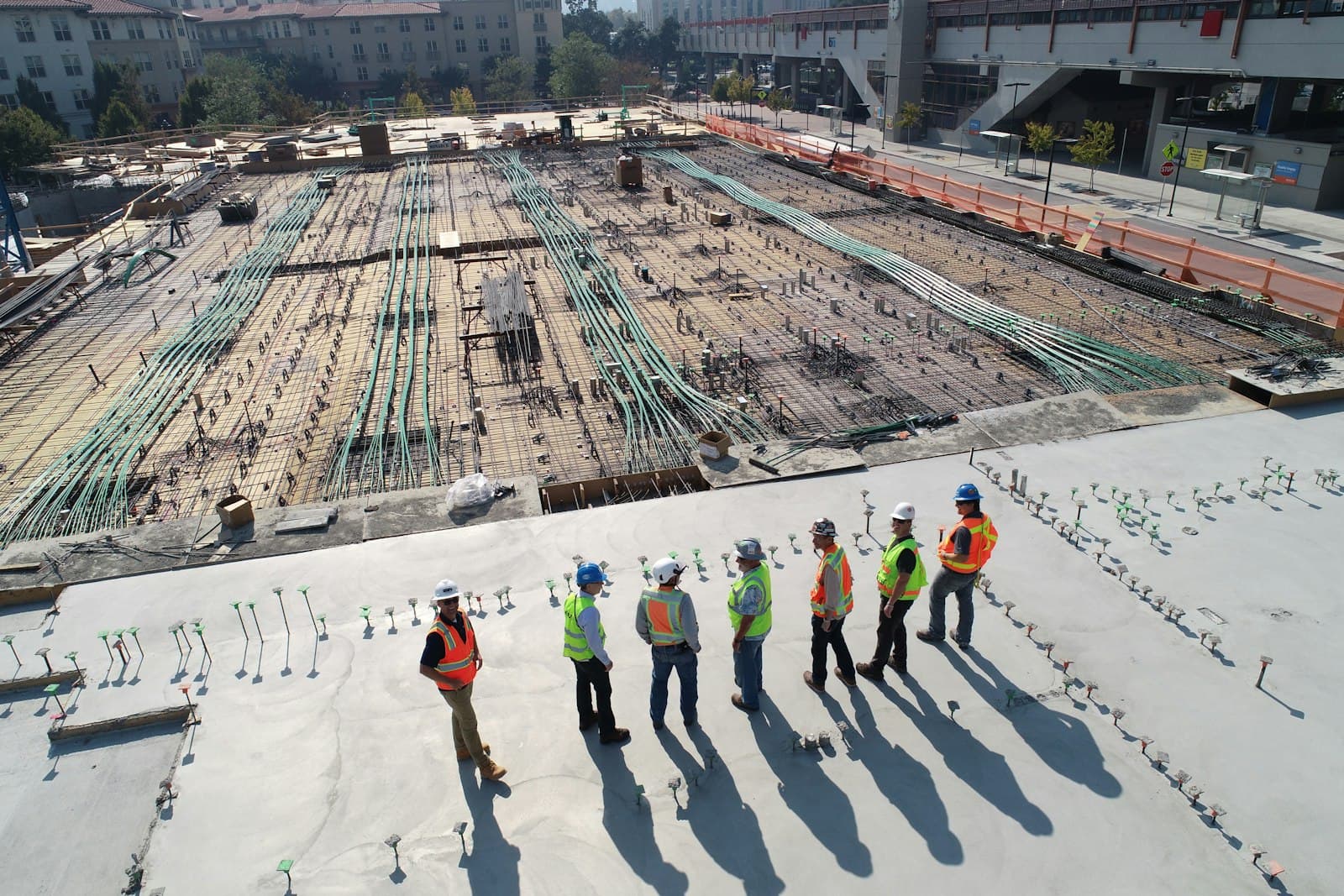 A construction team at work on site